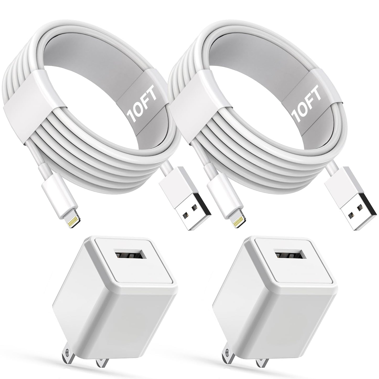 10FT Long iPhone Charger,[Apple MFi Certified] 2Pack 10Foot USB to Lightning Charging Cable Cord USB Wall Phone Charger Power Adapter Travel Plug…