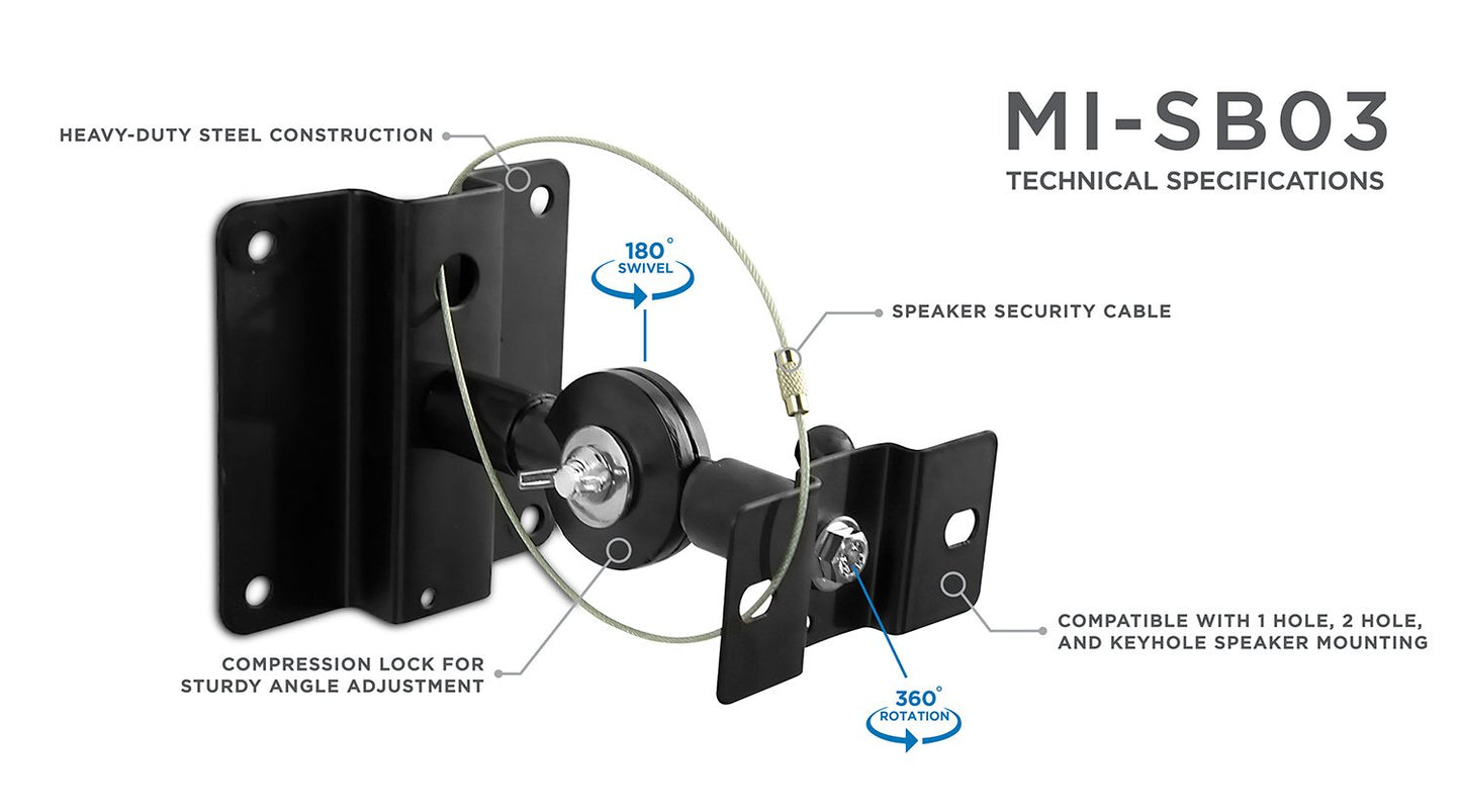 Mount-It! Speaker Mount for Wall and Ceiling, Low Profile Heavy Duty, Anti-Theft, Universal for Channel Surround Sound and Satellite Speakers, Black