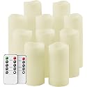 salipt Flameless Candles, LED Flickering Candles Set of 10 (H 4" 5" 6" 7" xD 2.2") Waterproof Candles, Resin Plastic, Indoor Outdoor Use,Ivory