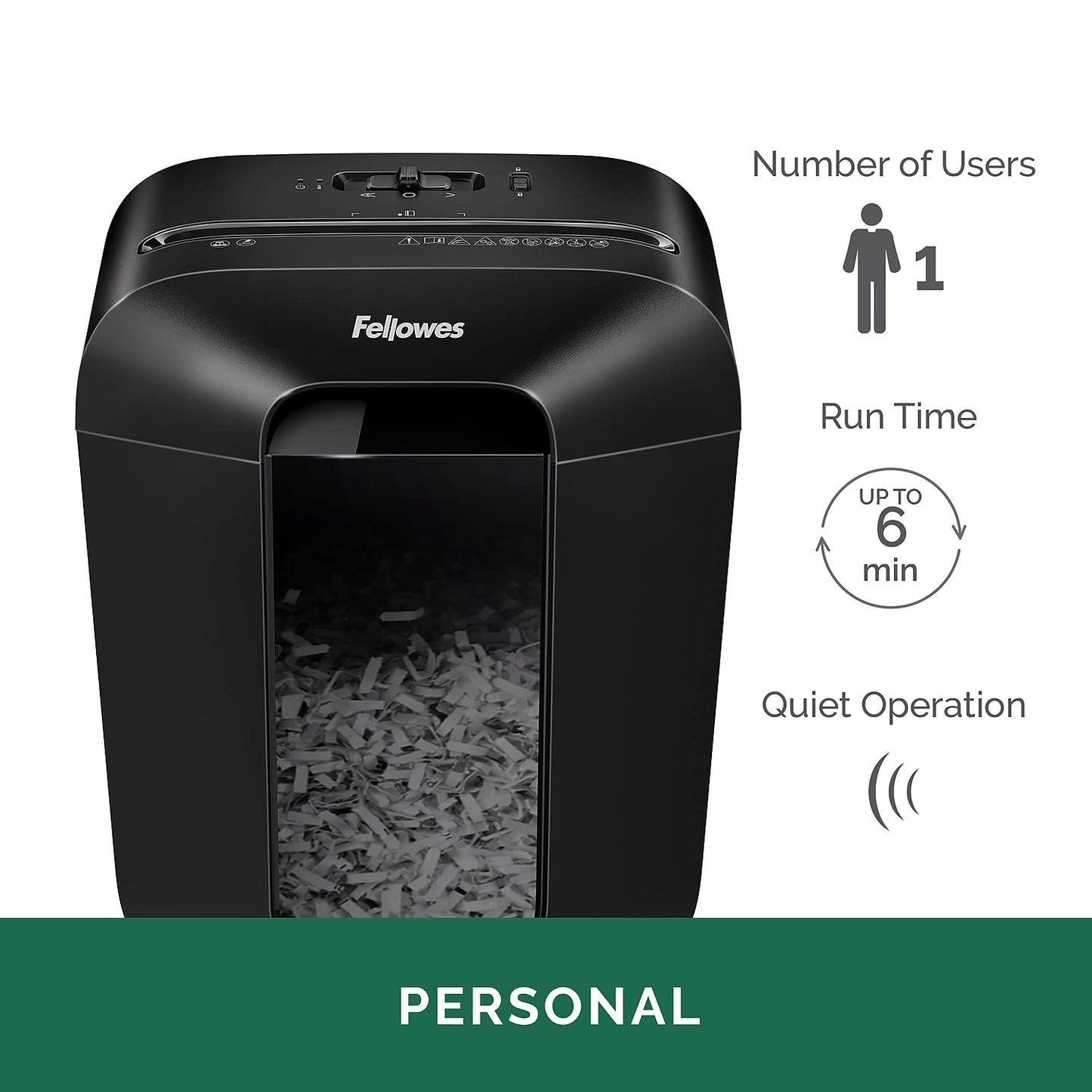 Fellowes Powershred LX45 Quiet Operation 8-Sheet Cross-Cut Paper Shredder, 4400201, Black
