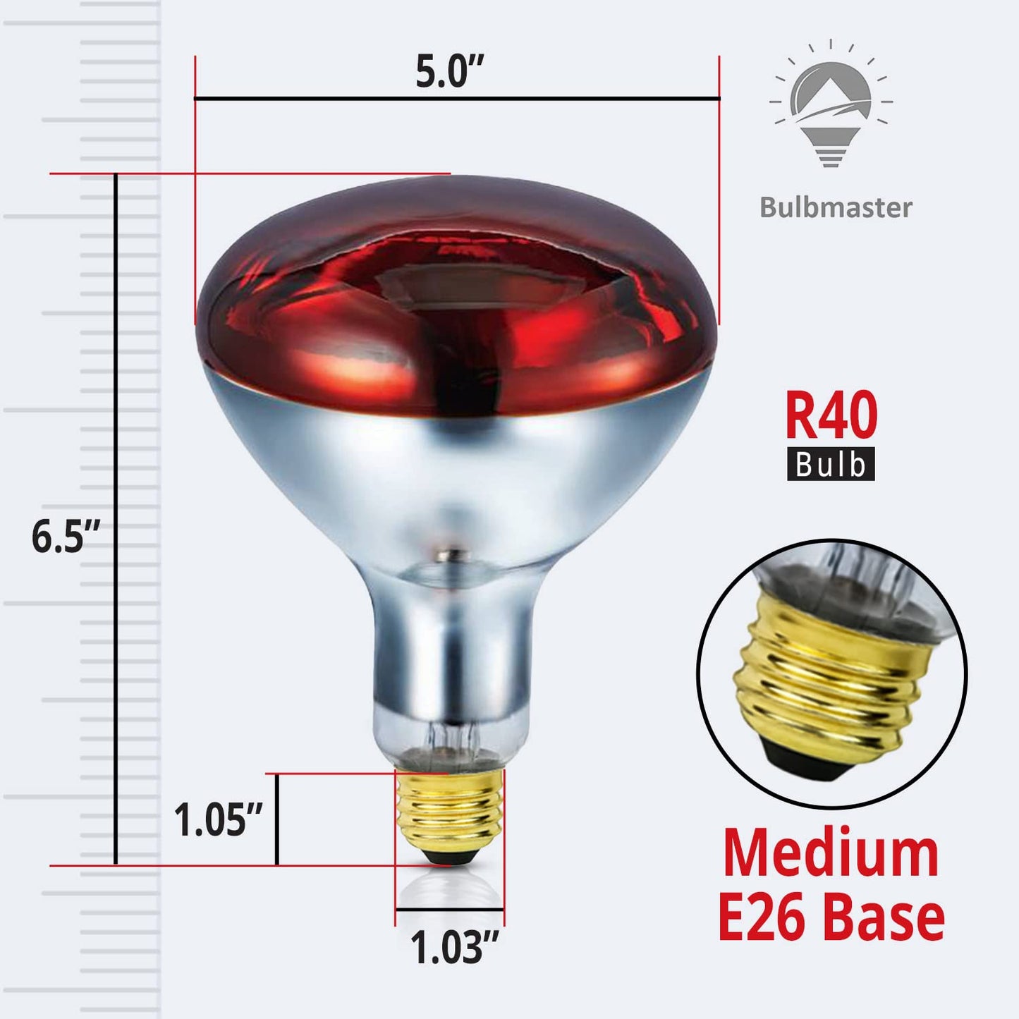 BULBMASTER 250 Watts R40 Red Heat Lamps Outdoor Bulbs for Pets Flood Light Bulb for Chickens Infrared Reflector 250W R40 Incandescent Medium E26 Base