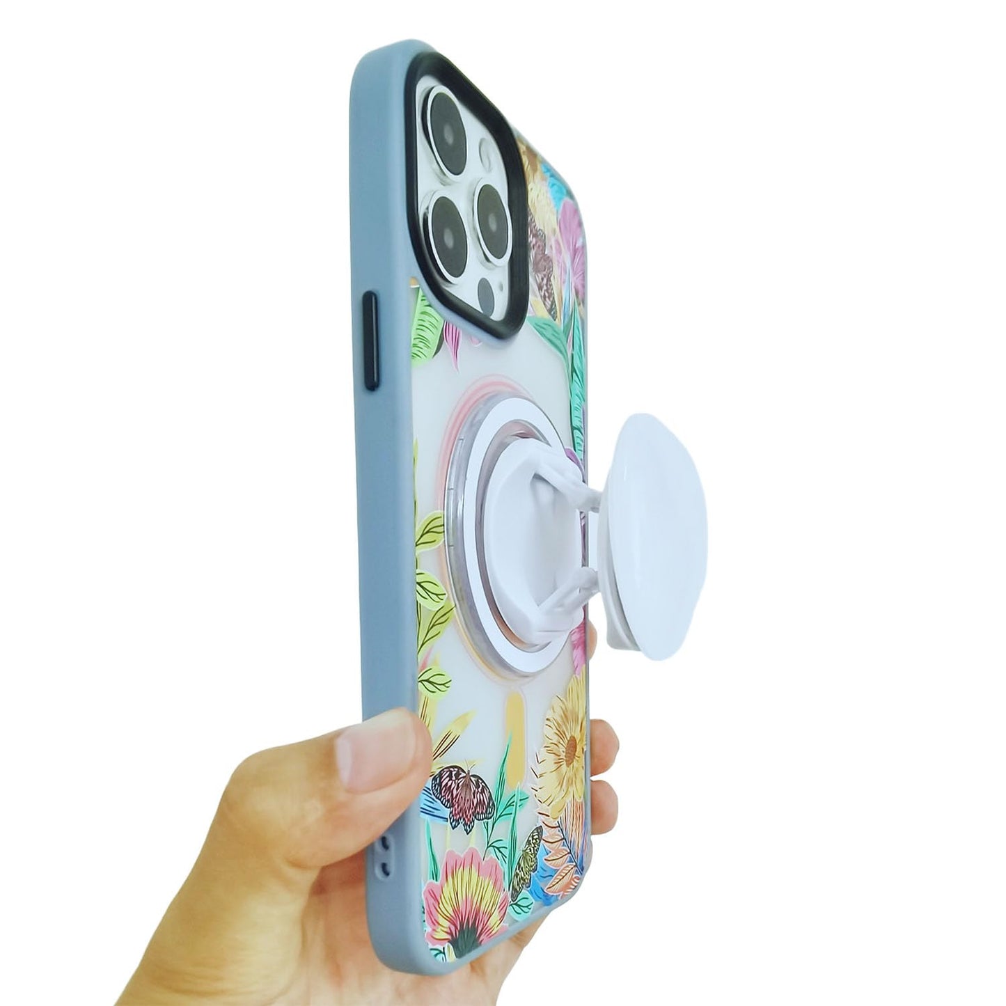 Cute White Heart Phone Grip Compatible with MagSafe, Adapter Ring for MagSafe Included, Magnetic Phone Grip for Android Phones & Kindle, Wireless