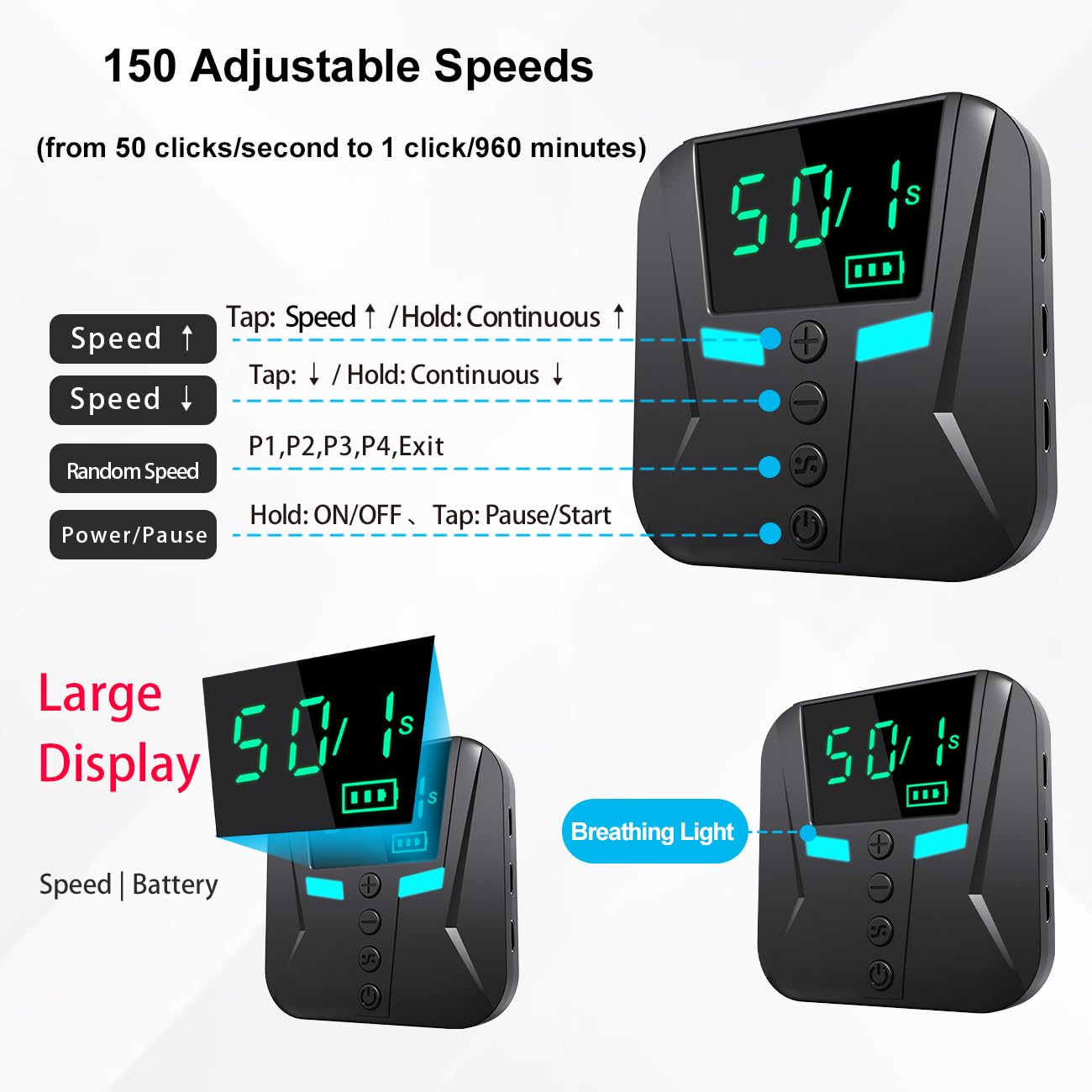 X2PRO Smartphone Auto Clicker: 150 Adjustable Speeds | Built-in Battery | Expandable to 9 clicking Tips | Random Speed Mode | for TikTok Live Likes