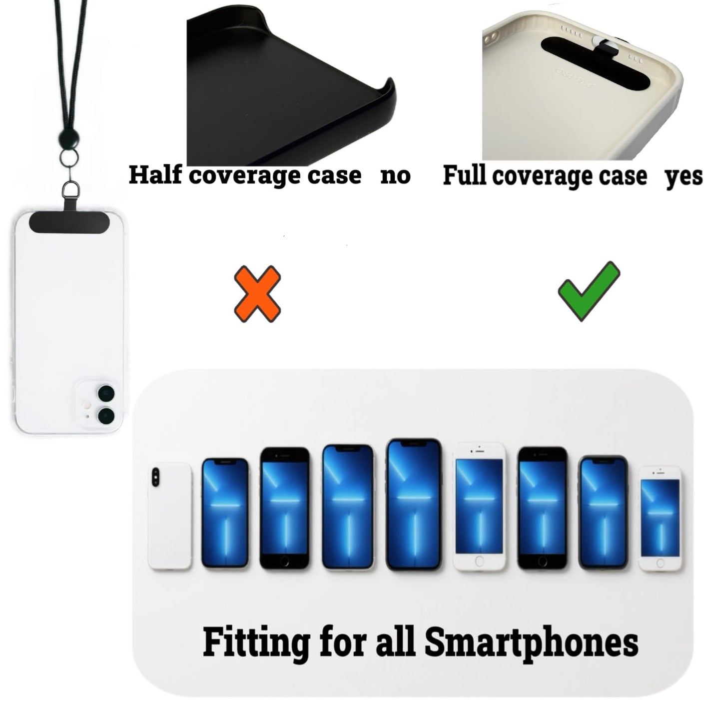CAIMOREE 4 Pcs Cell Phone Lanyard Patch, Safety Tether Tab for iPhone, Phone Strap Replacement Part for All Full Phone Cases (Black)