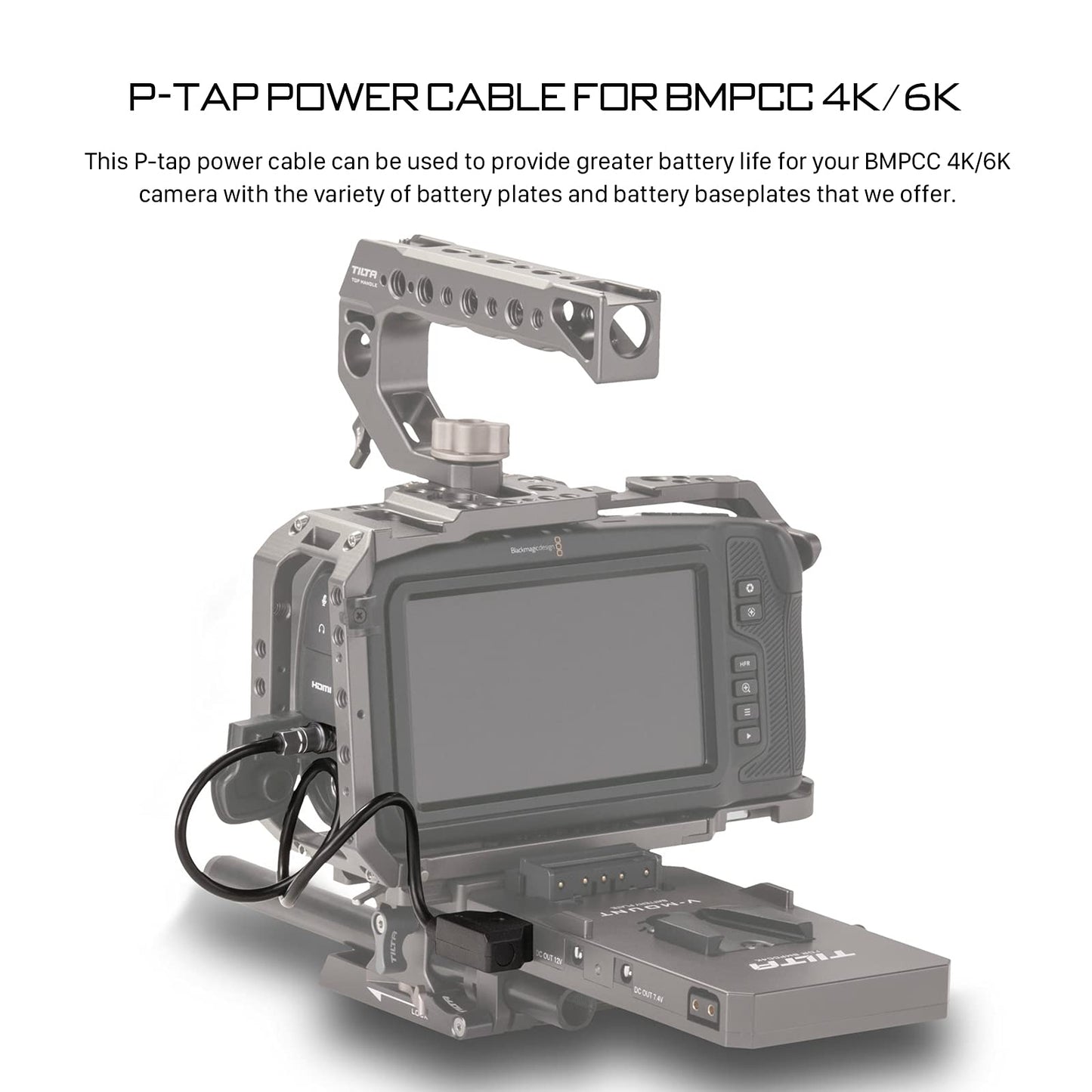 Tilta PTAP to 2-Pin Power Cable Compatible with BMPCC 4K/6K (Power Your Camera with a Gold Mount or V Mount Battery)