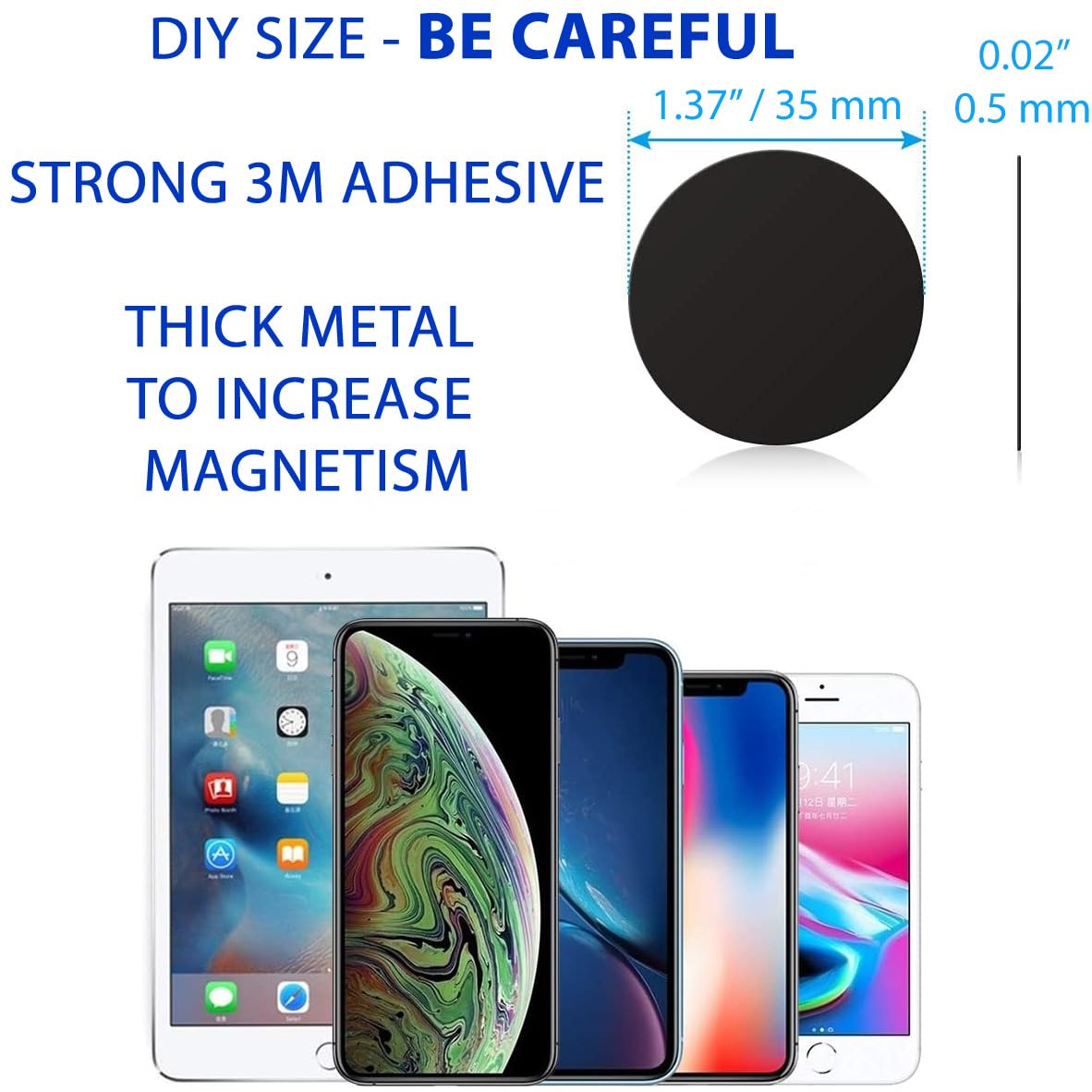 SALEX Cell Phone Metal Stickers 1.37 inch for Magnetic Car Mount. Replacement Set of 32 Mini Magnet Metal Plates. Silver Car Sticky Small Round Iron
