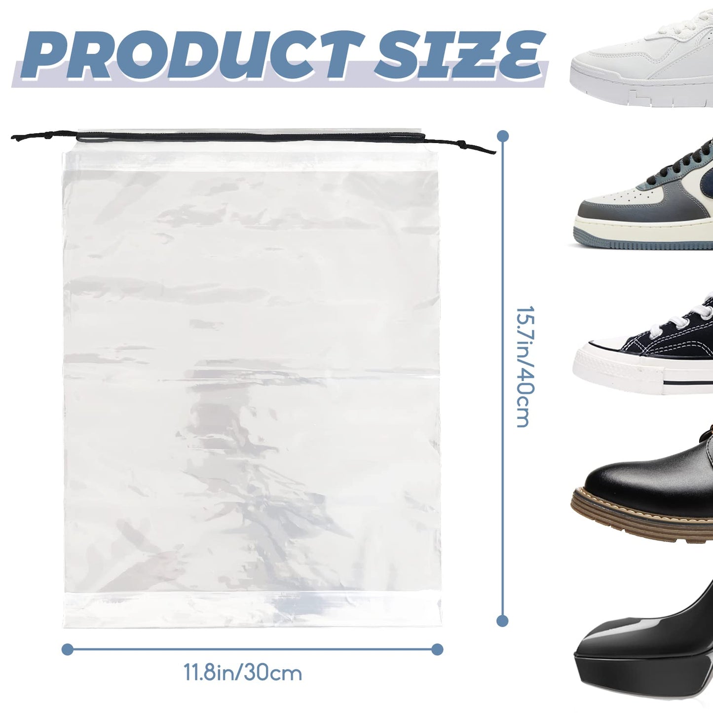 50-Pack Transparent Travel Shoe Bags – Large Clear Drawstring Dust Bags, Portable Shoe Organizer Pouches for Men & Women