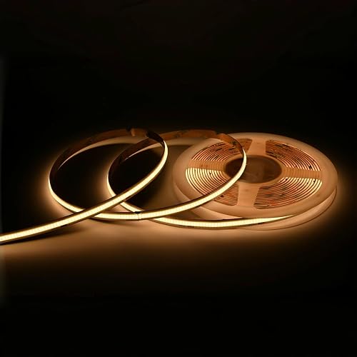 Cinlitek DC24V COB LED Strip Lights, 16.4ft Ultra High Density Tape Light, 480LED/m, 320+LM/FT, 8mm Width Dimmable LED Lighting for Indoor Home