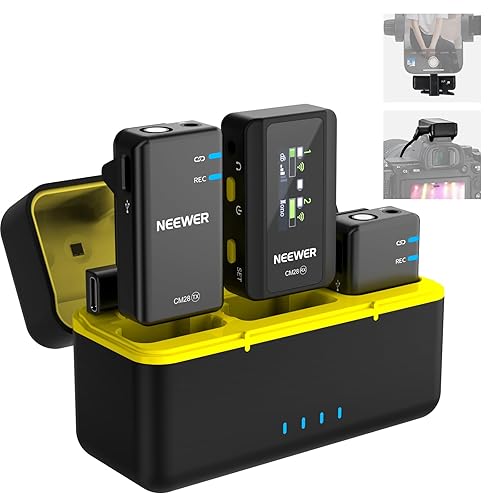 NEEWER CM28 (1 RX + 2 TX + Charging Case), Wireless Lavalier Microphone, Smart Noise Cancelling, 48KHz/16Bit 9 Hrs Uncompressed Recording, 656ft/200m
