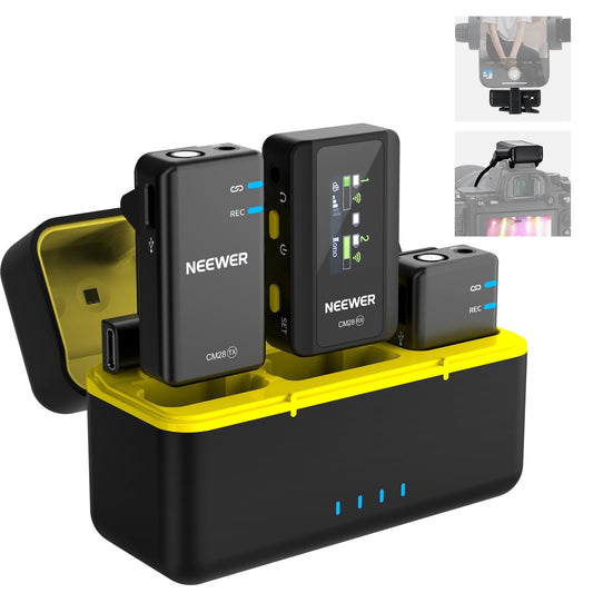 NEEWER CM28 (1 RX + 2 TX + Charging Case), Wireless Lavalier Microphone, Smart Noise Cancelling, 48KHz/16Bit 9 Hrs Uncompressed Recording, 656ft/200m