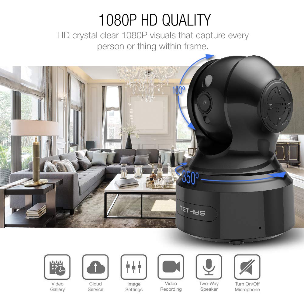 TETHYS Wireless Security Camera 1080P Indoor [Work with Alexa] Pan/Tilt WiFi Smart IP Camera Dome Surveillance System w/Night Vision,Motion