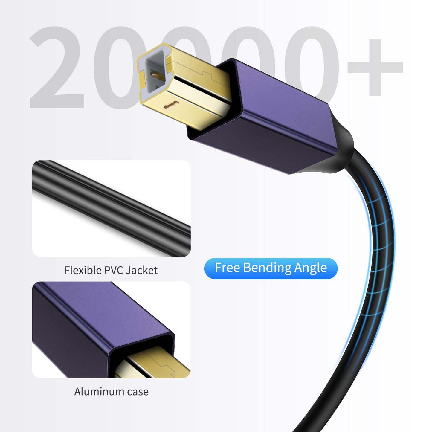 LDKCOK Active USB 2.0 Printer Cable 50ft - A-Male to B-Male High Speed Printer/Scanner/Repeater Cable for HP, Canon, Epson, Dell, Samsung etc