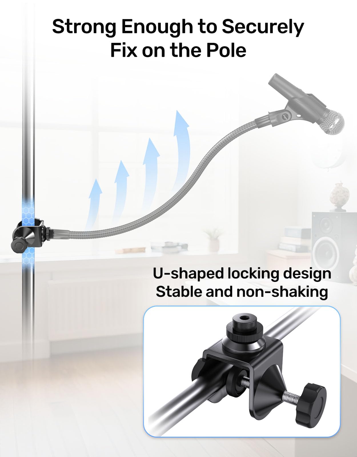 Kubeisi Desk Metal Mic Clamp, Microphone Pole Clamp for Mic Arm Desk Stand & Gooseneck Microphone Stand, Streaming Accessories with 5/8" Threaded