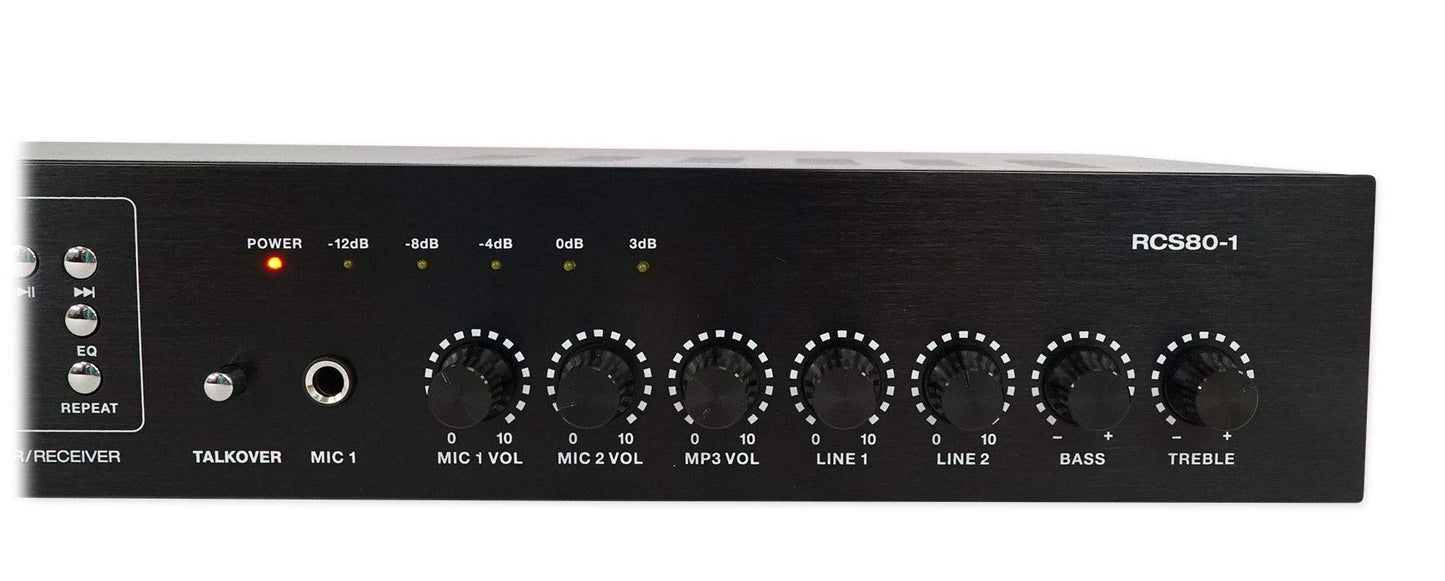 Rockville RCS80-1 60 Watt 70V/100V Commercial Amplifier/Bluetooth 5.0 Receiver, Supports 4/8/16 Ohm Speakers, USB/SD/FM/RCA/Mic, for Restaurants