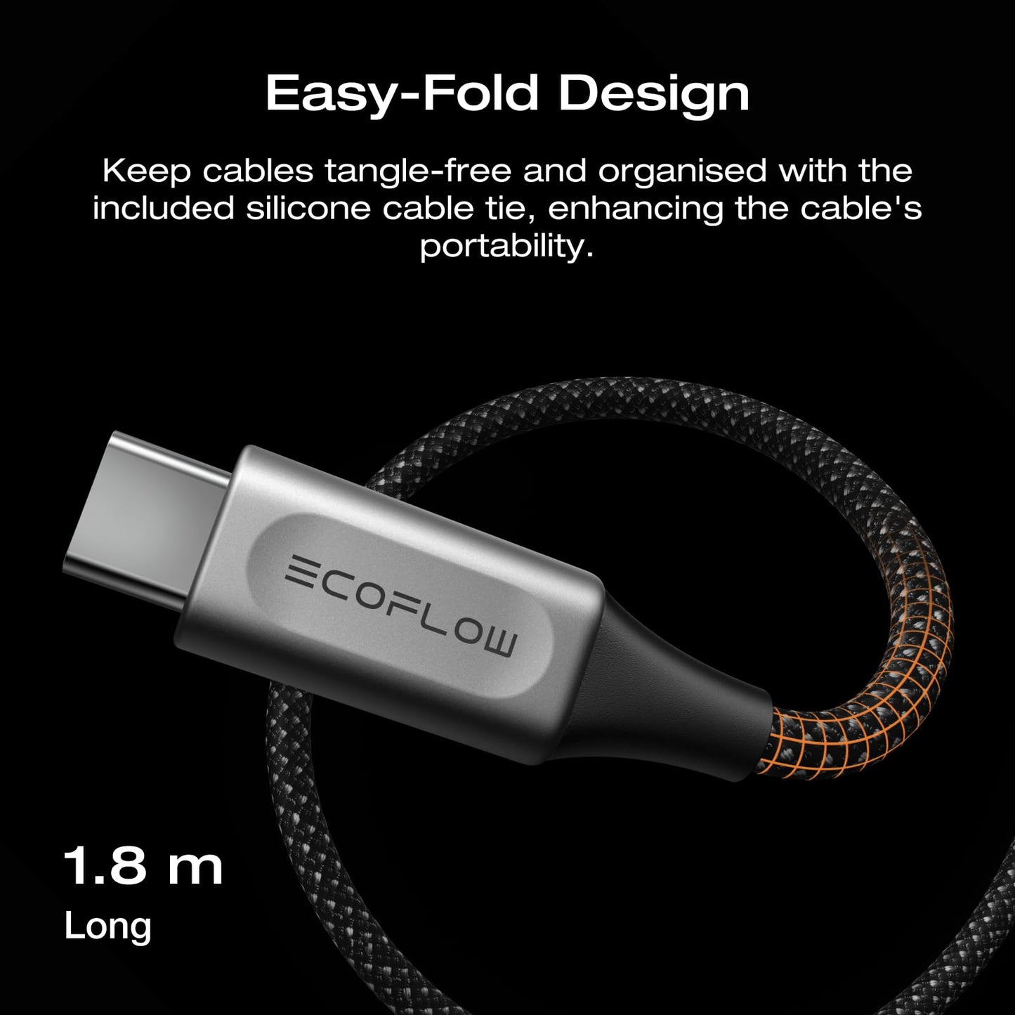 EF ECOFLOW Rapid Pro USB-C to USB-C Cable (240W, Nylon), 240W Dual USB-C Charging, 6 ft.Type C Charger