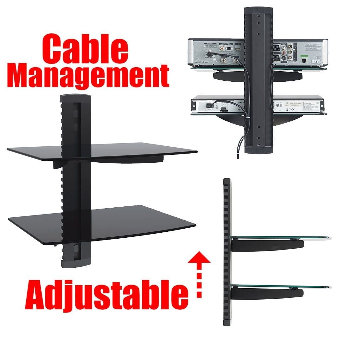 2xhome - New TV Wall Mount Bracket & Two (2) Double Shelf Package