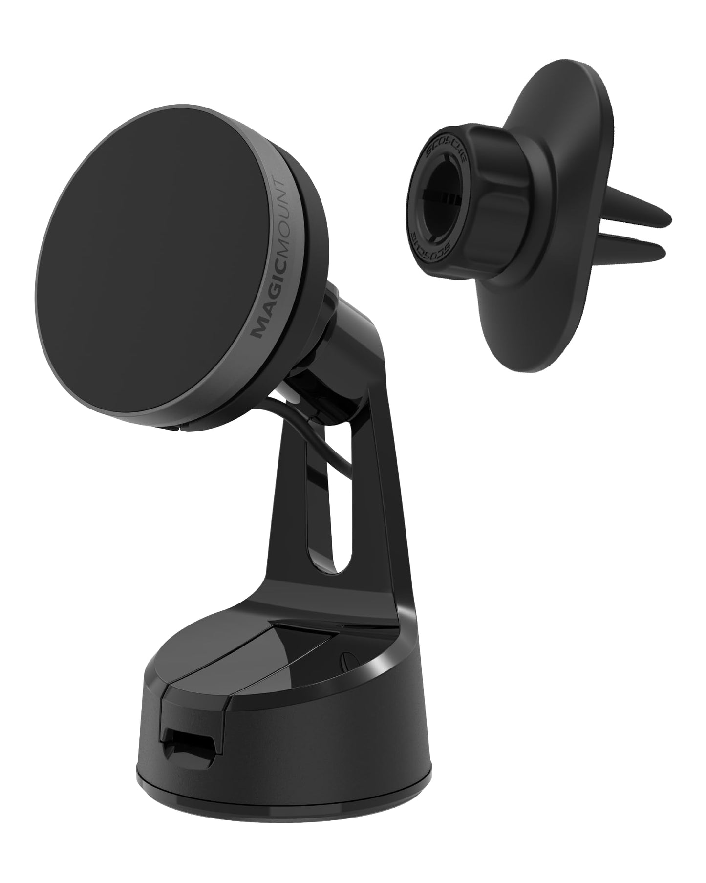 Scosche Qi2 Wireless MagSafe Car Mount Charger, 15W Magnetic Suction Cup Windshield/Dashboard Cell Phone Holder with Vent Clip & Fast USB-C Car
