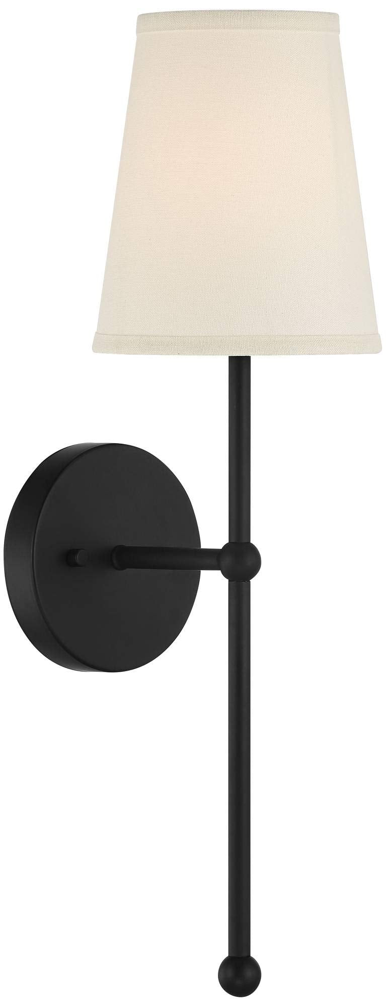 Possini Euro Design Elena Modern Wall Light Sconce Matte Black Metal Hardwired 6" Fixture Cream Linen Tall Drum Shade for Bedroom Bedside Living Room