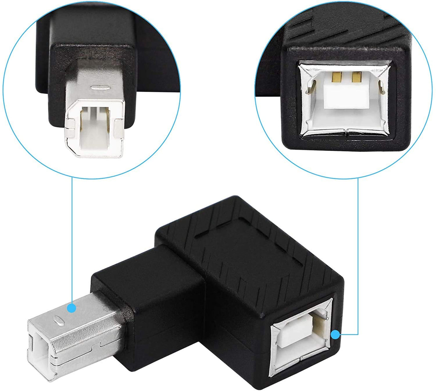 Traovien 90 Degree USB B Printer Adapter, 2 Pack USB 2.0 Type-B Male to Female Up and Down Angle Printing and Data Extension Adapter for Printer…