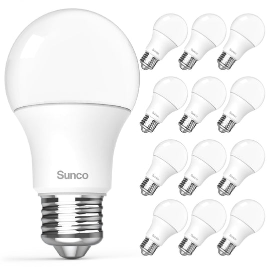 Sunco 12 Pack A19 LED Light Bulb, E26, 8W=60W, 3000K Warm White