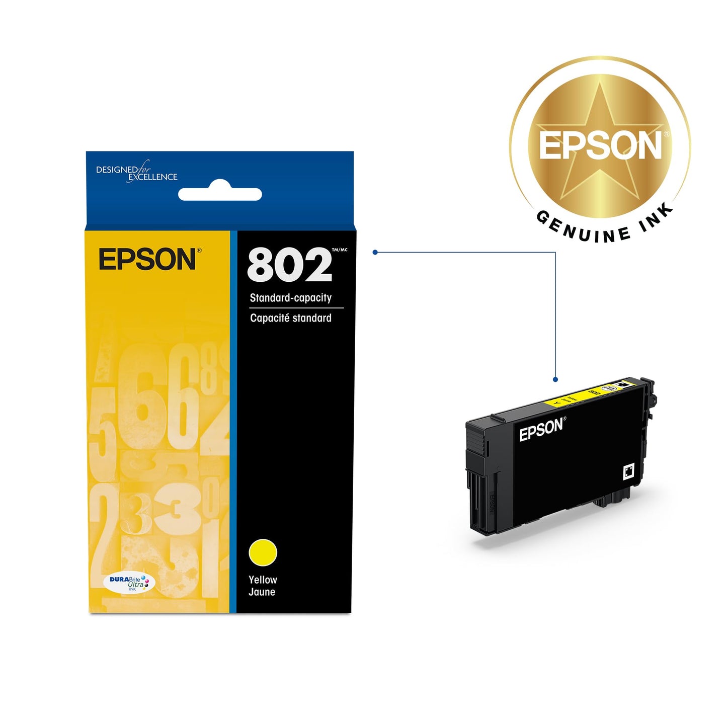 EPSON 802 DURABrite Ultra Ink Standard Capacity Yellow Cartridge (T802420-S) Works with WorkForce Pro WF-4720, 4730, 4734, 4740