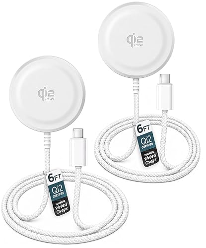 2-Pack Qi2.2 Certified Compatible with MagSafe 25W Wireless Charger - Magnetic Fast Charging Pad with 6Ft Braided Cable, for iPhone and Samsung Phones
