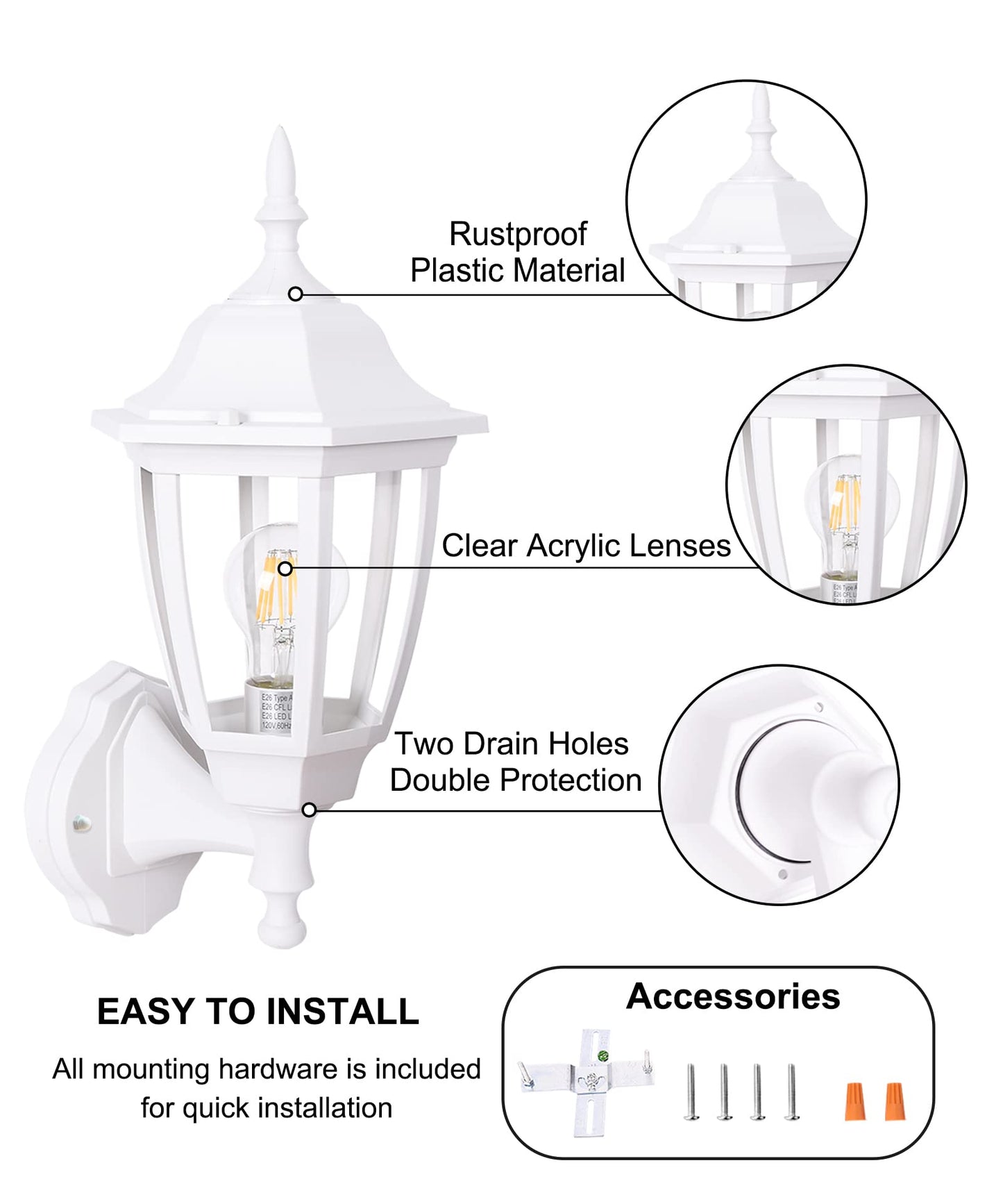 FUDESY Outdoor Wall Lantern, Exterior Waterproof Wall Sconce Light Fixture, White Front Porch Light Wall Mount for Garage, Patio, Yard, FDS2542EW