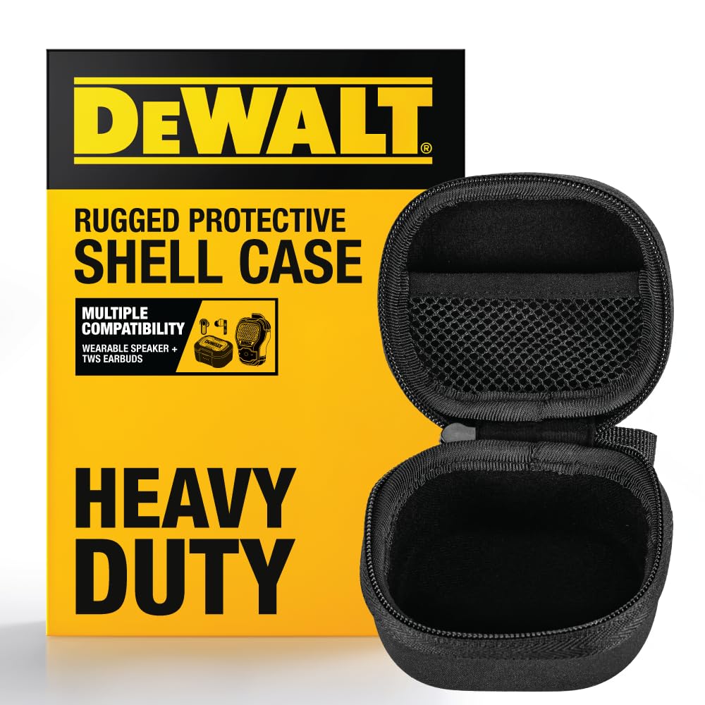 DEWALT Heavy Duty Protective Headphone Case for TWS Earbuds & Wearable Speaker, Compact Lightweight w/EVA Headphone Case Hard Shell, Shockproof