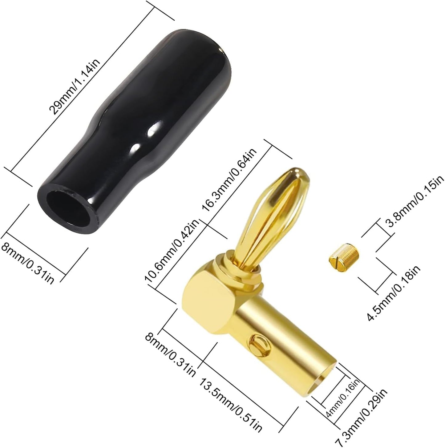 Diitao 10pcs Right Angle Banana Plugs for Speaker Wire 4mm/0.16inch 90 Degree Right Angle Speaker Cable Connector (5 Red +5 Black)