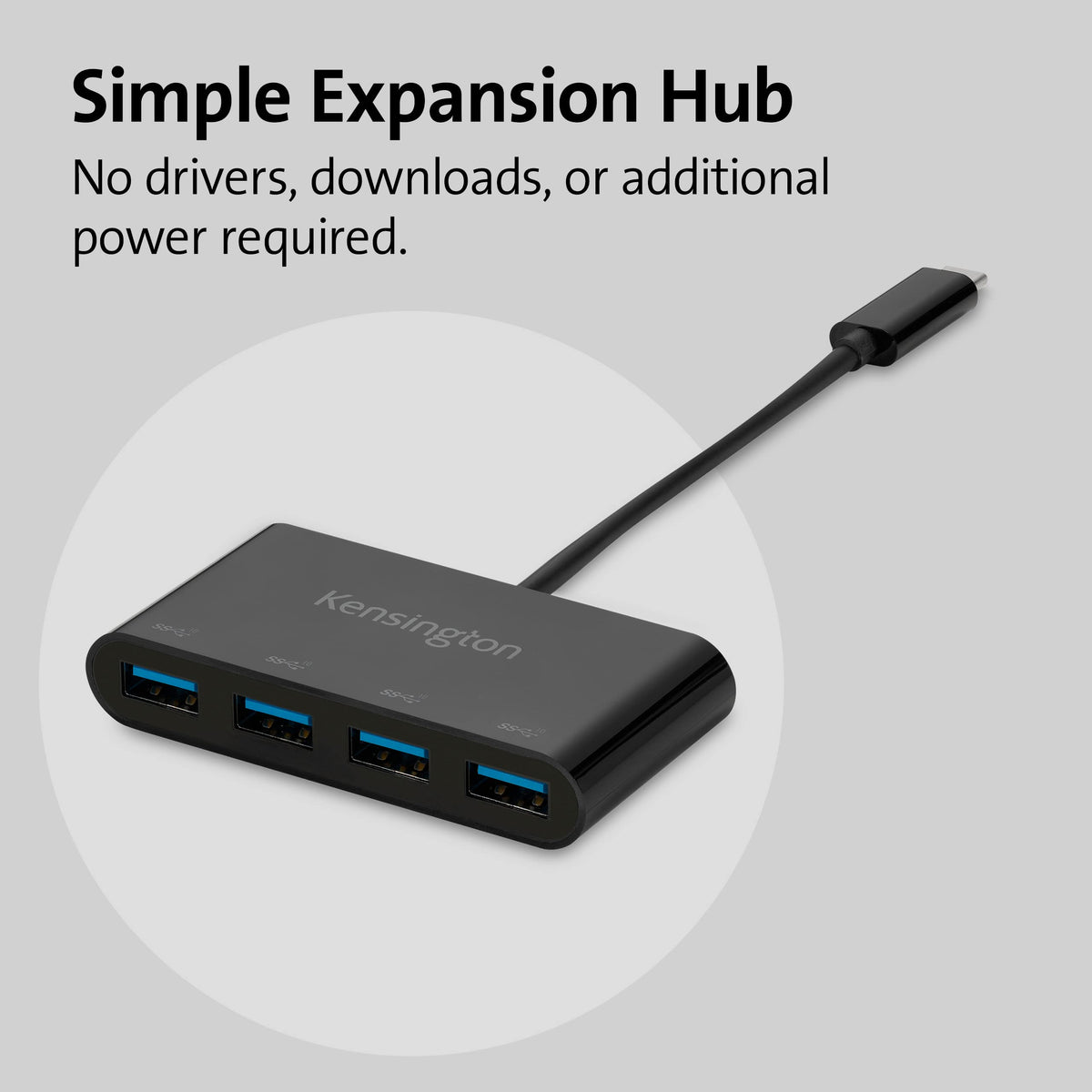 Kensington CH1200 USB-C 10Gbps 4-Port Hub, USB Type C to USB Adapter with 4 USB 3.0, Compatible with Thunderbolt 4, Thunderbolt 3, USB4 and USB-C
