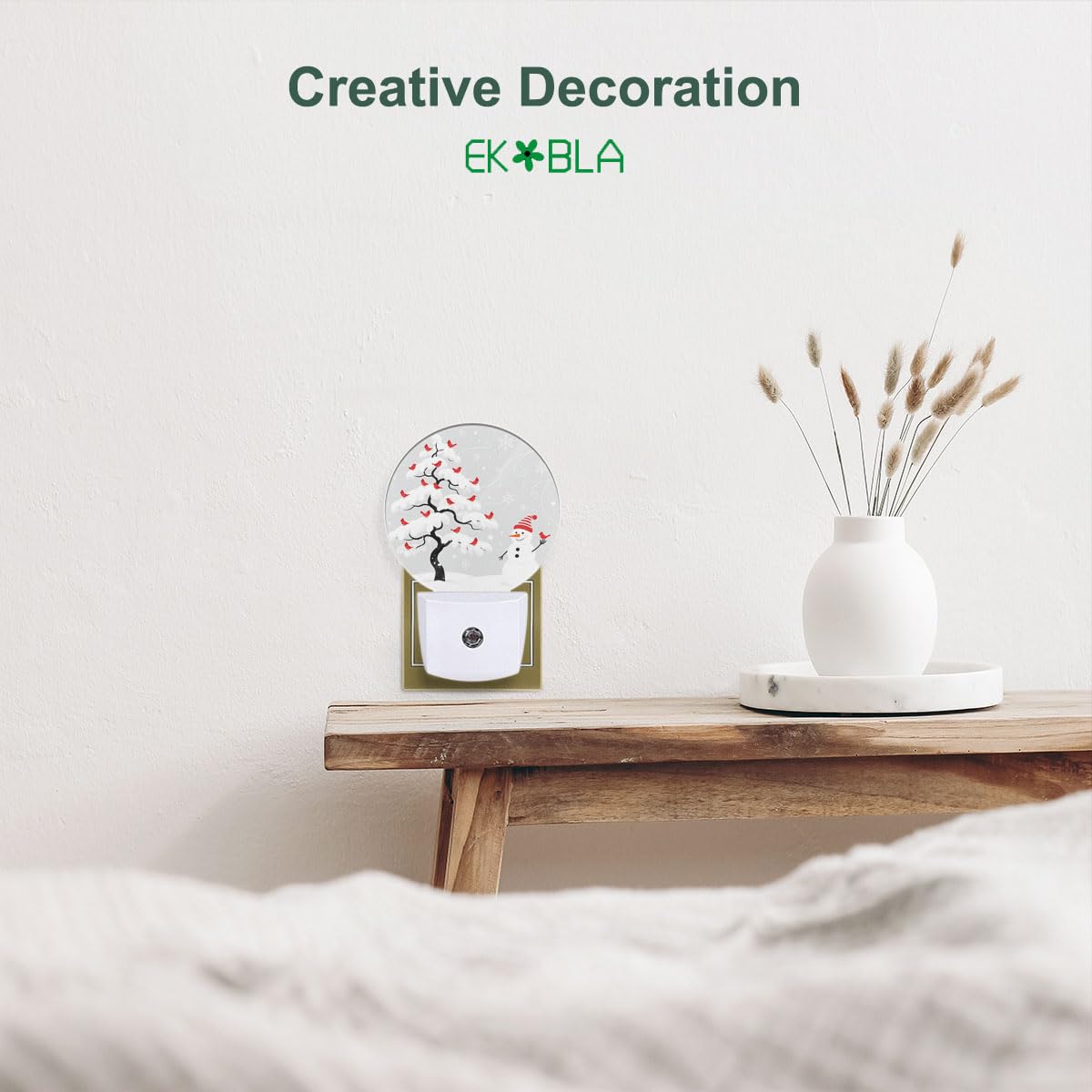 EKOBLA Snowman Night Light, Winter Snowflake and Cardinal Plug into Wall with Dusk to Dawn Sensor, 0.5W LED Energy Saving Nightlight for Kids Men