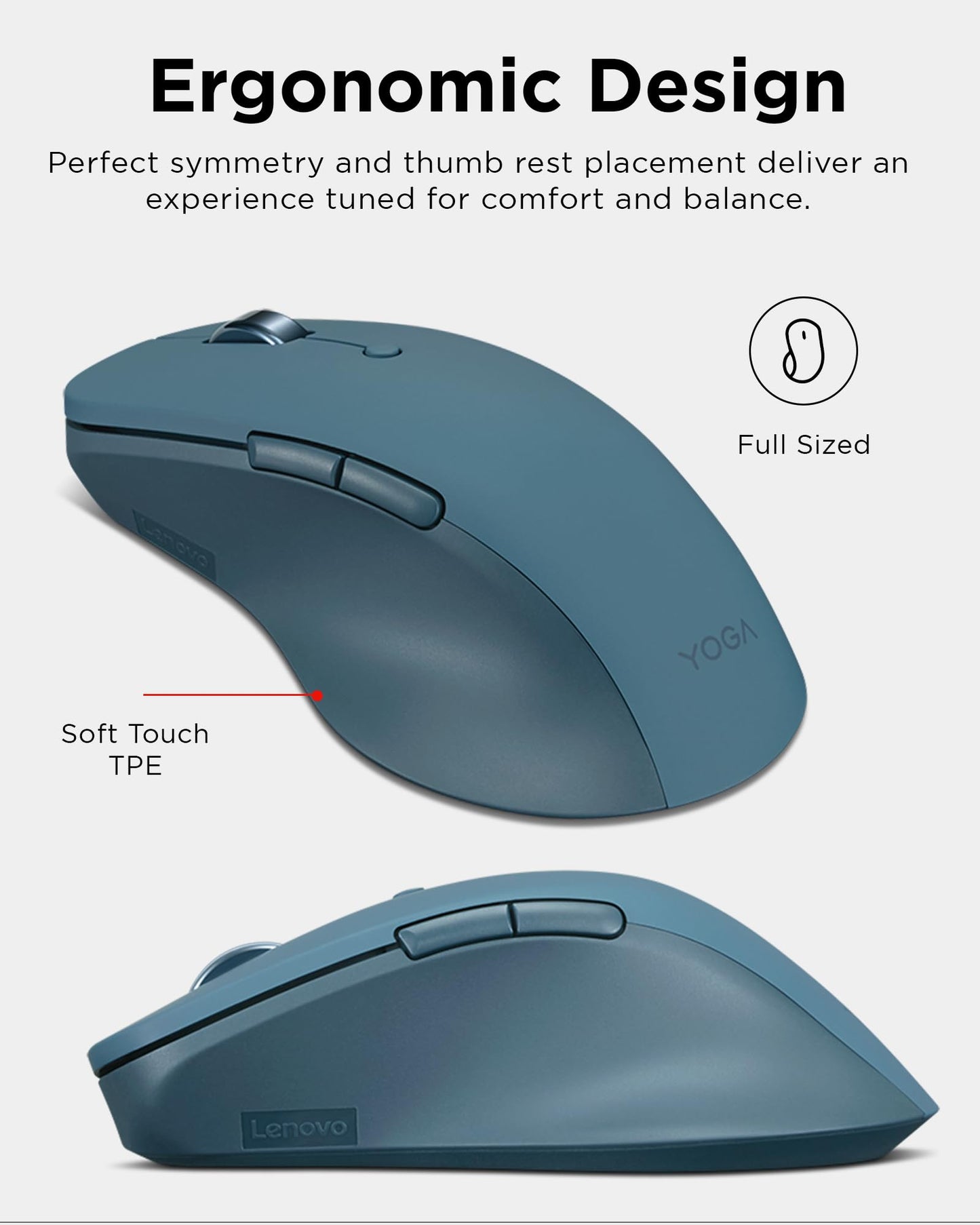 Lenovo Yoga Pro Mouse, Bluetooth, USB-C Rechargable, Dual Mode Bluetooth, 6 Button, Right Handed Design, Ergonomic Design, Programmable Buttons, 2-Way
