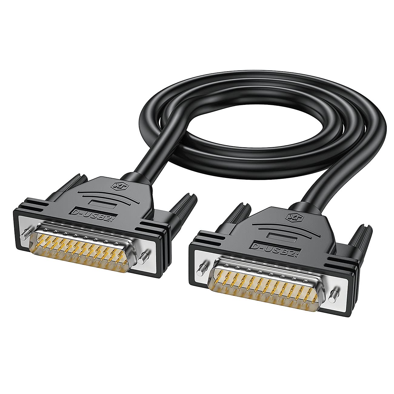 JUXINICE DB25 Male to Male Cable 3 feet, 26awg Tinned Copper Wires,Double-Shielded with Foil &Metal Braid, D-SUB 25 pin Cable RS232 Serial Cable