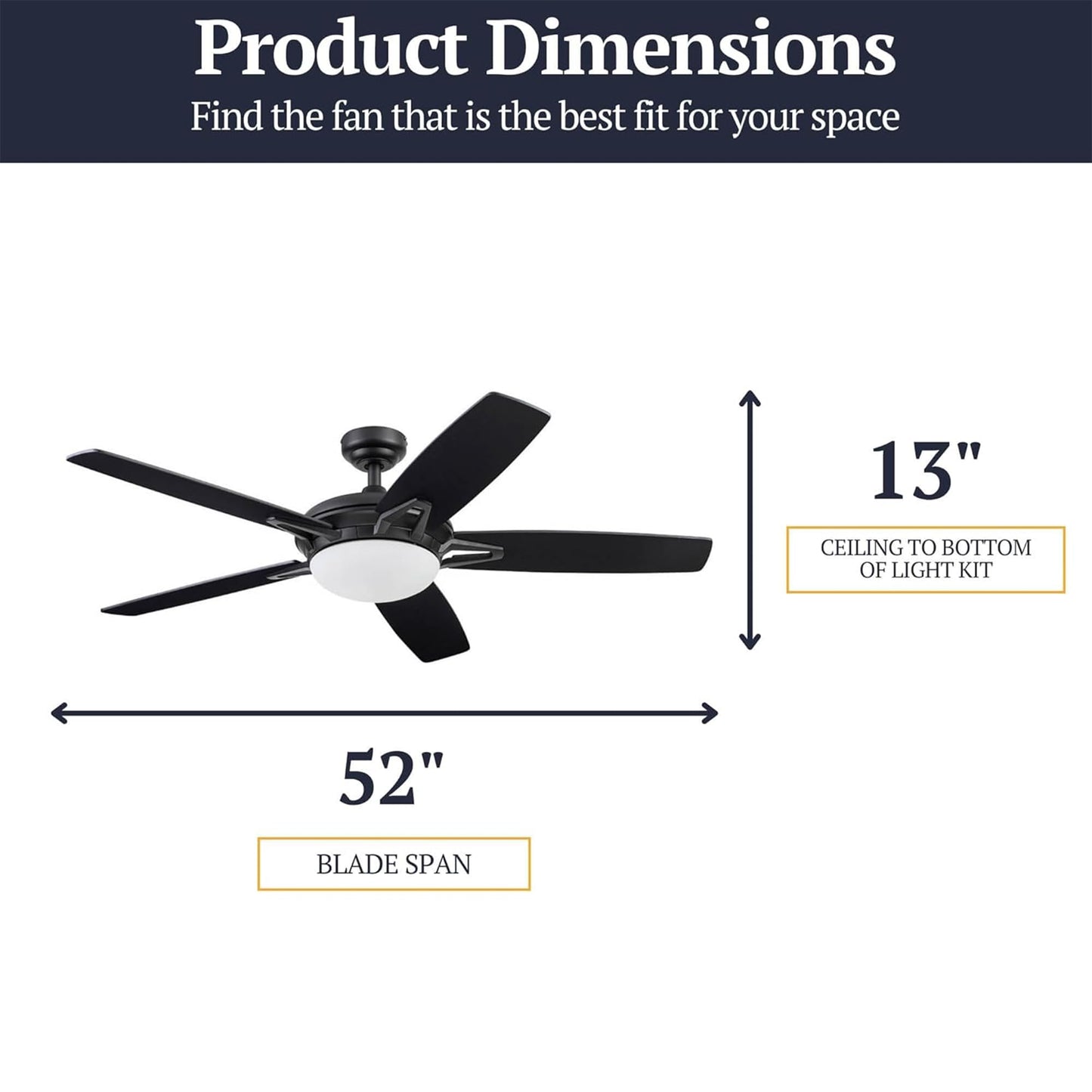 Prominence Home Clancy 52 Inch Contemporary LED Ceiling Fan with Light, Remote Control, Reversible Motor, 5 Dual Finish Blades, Matte Black