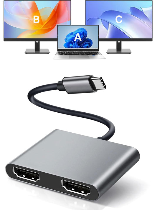 USB C to Dual HDMI Adapter, with 2 4K@60Hz HDMI Docking Station, Type C to HD Splitter for 2 Monitors, Suitable for MacBook Air/Pro, Dell, HP…