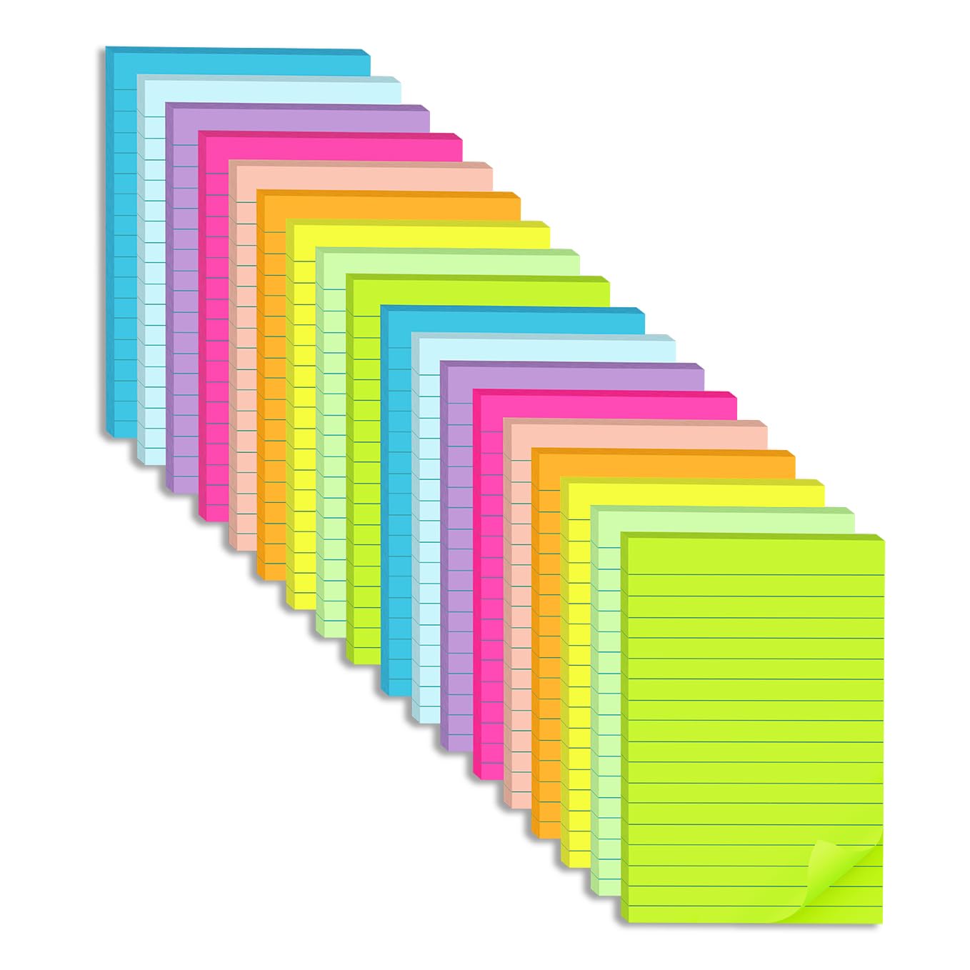 Lined Sticky Notes 4X6 in Pastel Ruled Post Stickies Colorful Super Sticking Memo Pads, 45 Sheets/pad, 6 Pads/Pack