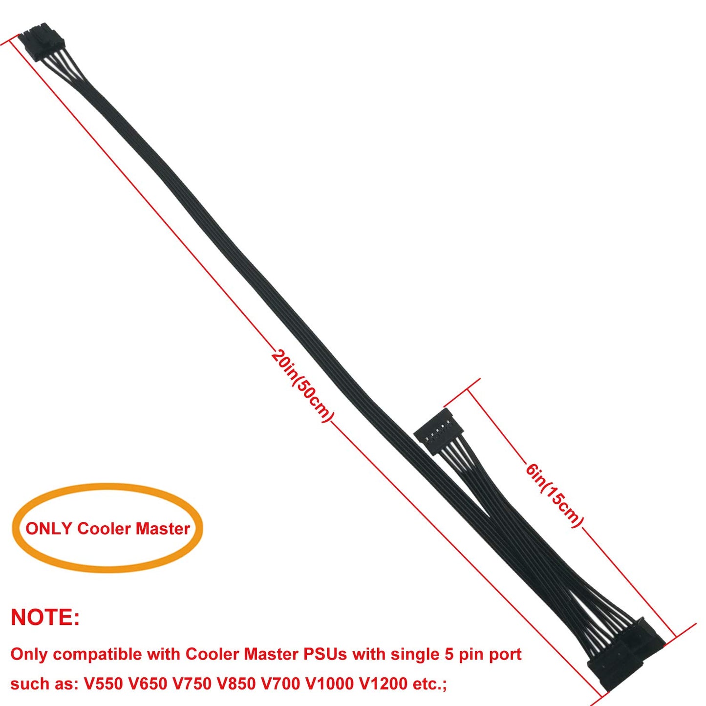 COMeap SATA Power Cable for Cooler Master PSUs, 5 Pin to 3X 15 Pin SATA Hard Drive HDD Power Adapter Splitter for BTC Mining Riser Card 20-in(50cm)
