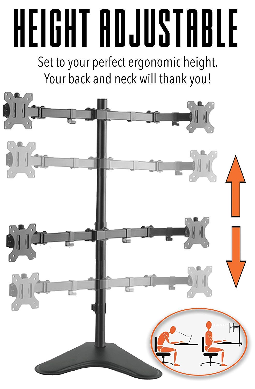 Stand Steady 4-Monitor Mount | Height-Adjustable Stand with Stabilizing Base - Fits Most LCD/LED Monitors 17-32 in (Black)