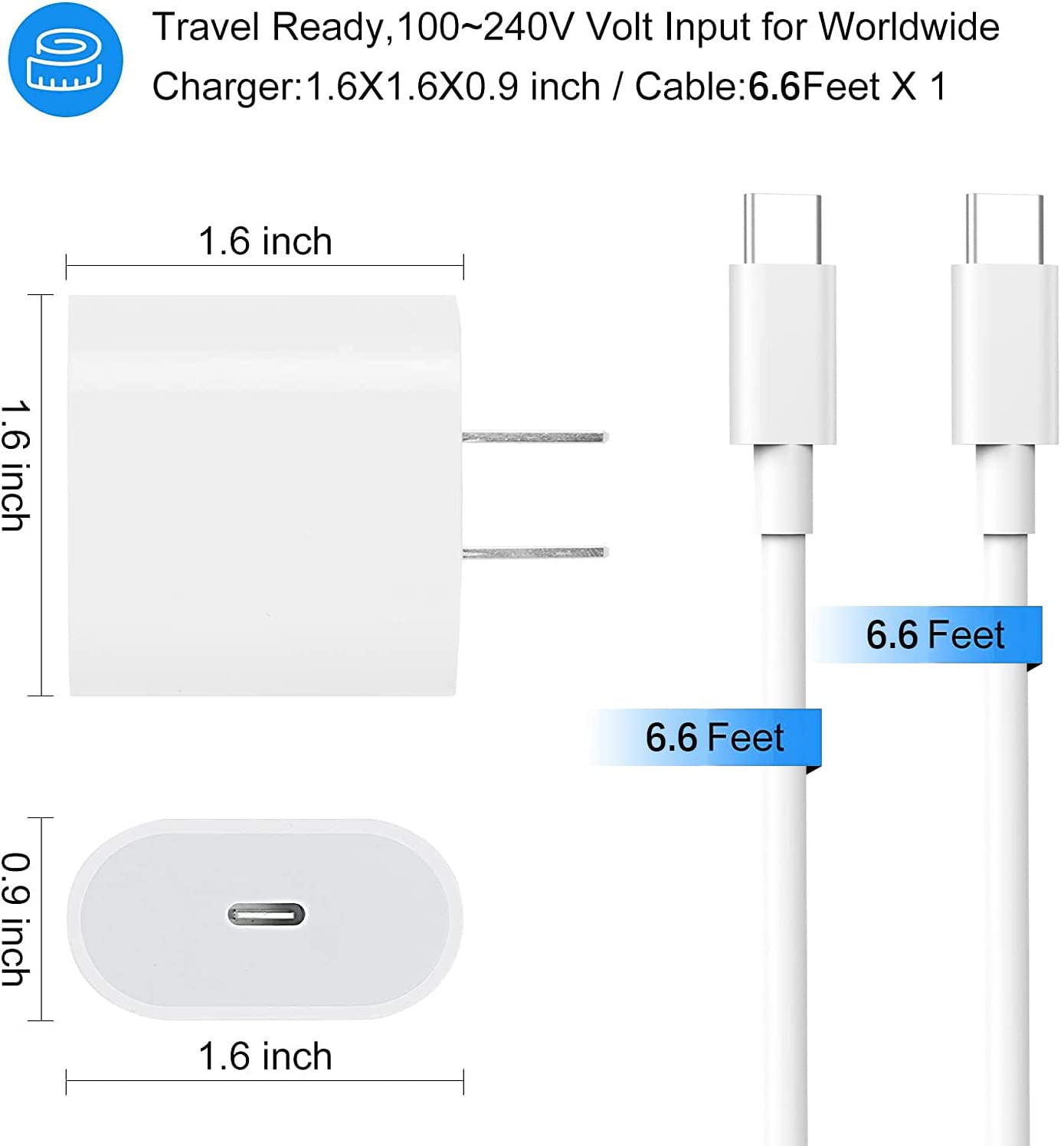 20W USB C Fast Charger for iPad Pro 13/12.9/11 inch, iPad Air 13/11 inch 6/5/4th Generation, iPad 10th Generation, iPad mini 6, Fast Charger Block