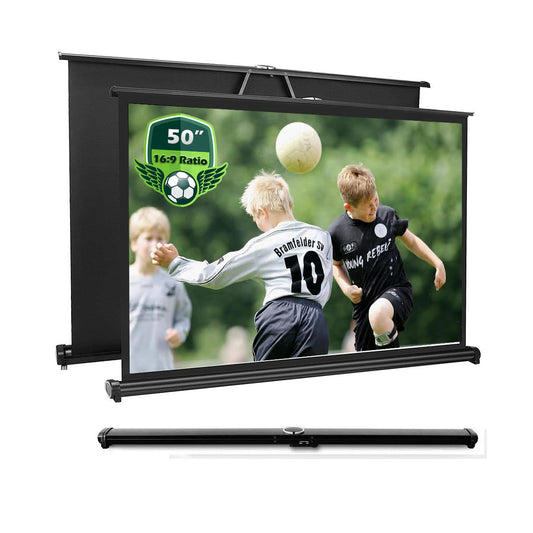 Tecdigbo 50 Inch Projector Screen Pull Down, 16:9 Projector Screen Retractable Tabletop Screen Tripod Stand for Home Theater Meeting Room, School