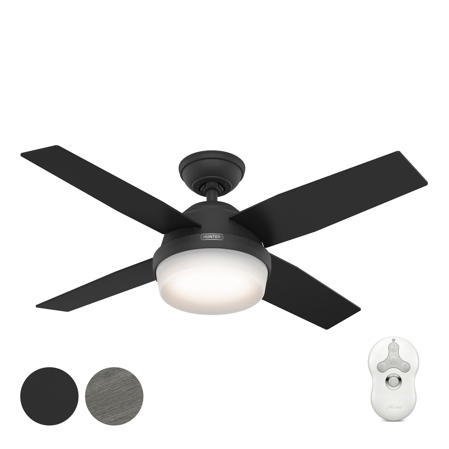 Hunter Fan 44 Inch Matte Black Finish Indoor Ceiling Fan With LED Light Kit and Remote Control (Renewed)