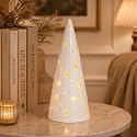 White Ceramic Light Up Cone Tree with Star Design LED Christmas Decoration Battery Powered Tabletop Holiday Home Decor Winter Night Light MOMENTS IN