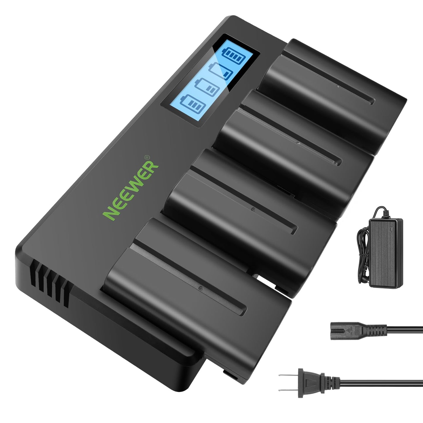 NEEWER 4 Packs 7.2V 2600mAh NP-F550 Replacement Batteries with 4 Channel Battery Charger & Power Adapter, Compatible with NP-F550/750/770/970 FM500H
