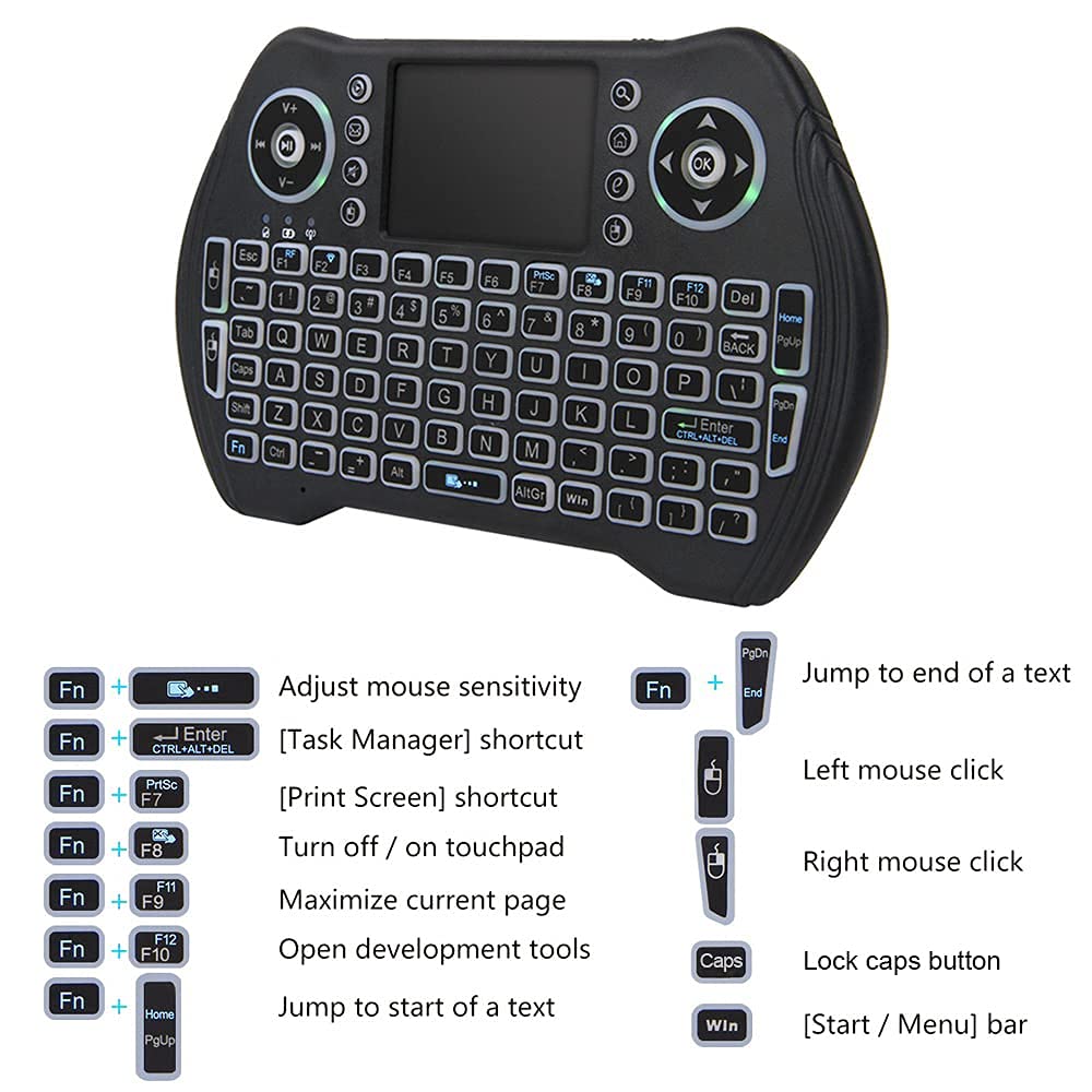 BL Mini Wireless Keyboard Remote Control with Touchpad Mouse Combo, Backlit 2.4GHz Mini Keyboard Wireless USB Dongle Rechargeable Li-ion Battery