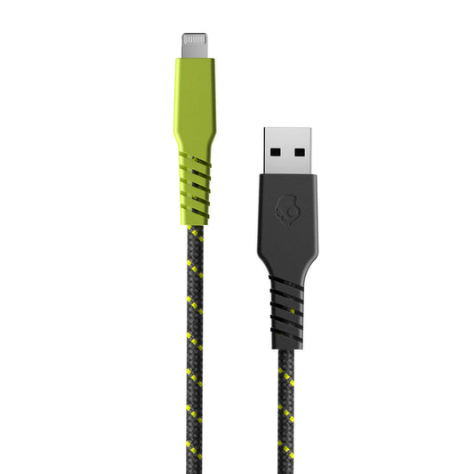 Skullcandy Line+ Braided Lightning Cable, 15W USB A to Lightning Charger Cable and Sync Cable for iPhone/Pro/Max, 6ft - Grey/Yellow