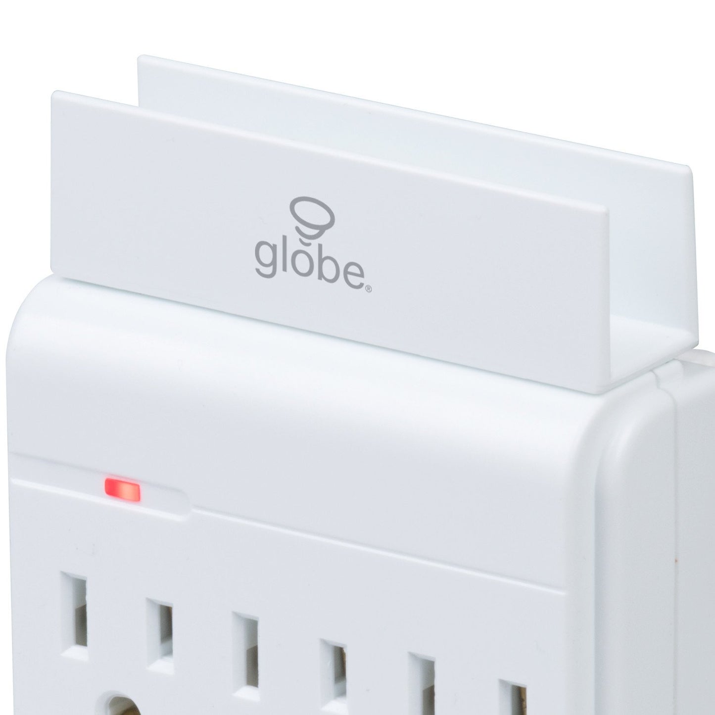 Globe Electric 78081 3-Outlet Charging Station Surge Protector Wall Tap, 2x USB Ports, Phone Holder, White Finish