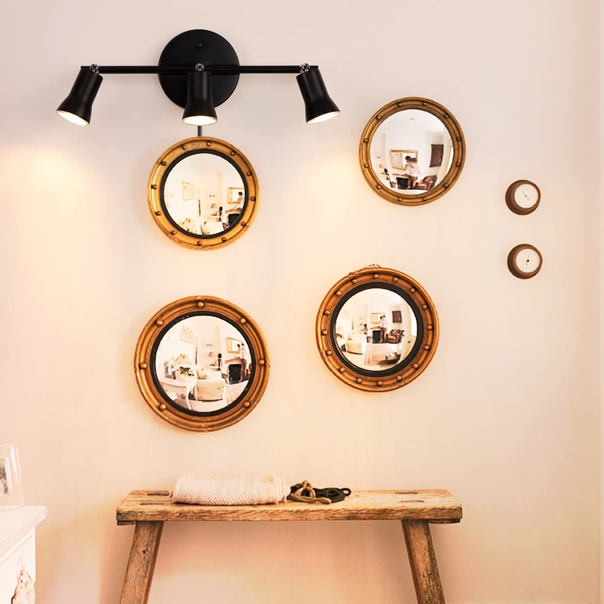 GLADFRESIT Industrial Track Lighting Kit - Adjustable 3-Light Brass Lamp Holder, Rotatable Spot Lights for Kitchen Bathroom Loft, Vintage Ceiling