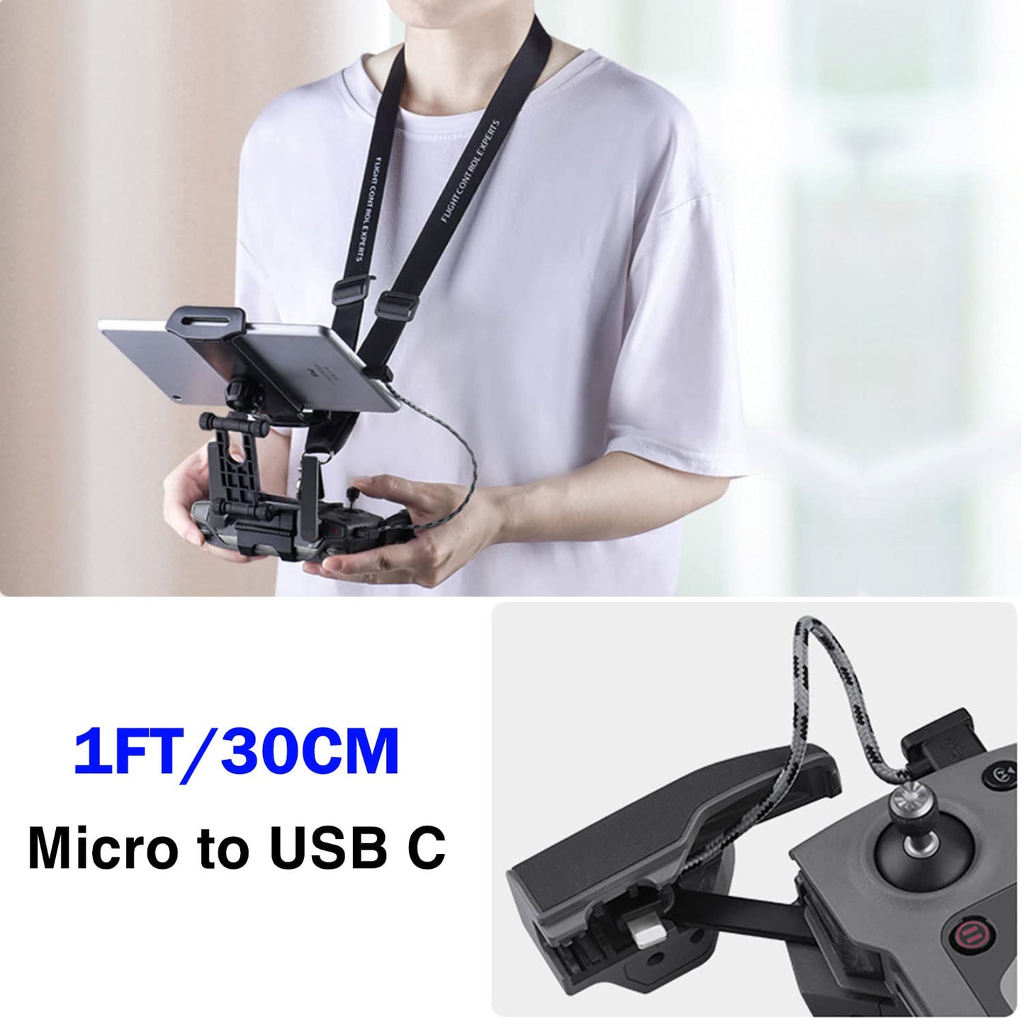 1FT Micro to USB C Remote Controller Cable for DJI Mavic Mini,Mini SE,Mavic 2 Pro/Zoom,Mavic Air/Pro,Spark,DJI Drone to IPhone16/17/15/Tablet Cable 90