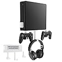 Wall Mount Kit with Detachable 2 Controller Holder & Headphone Hanger, Metal Wall Mount Stand Compatible with PlayStation 4 Slim