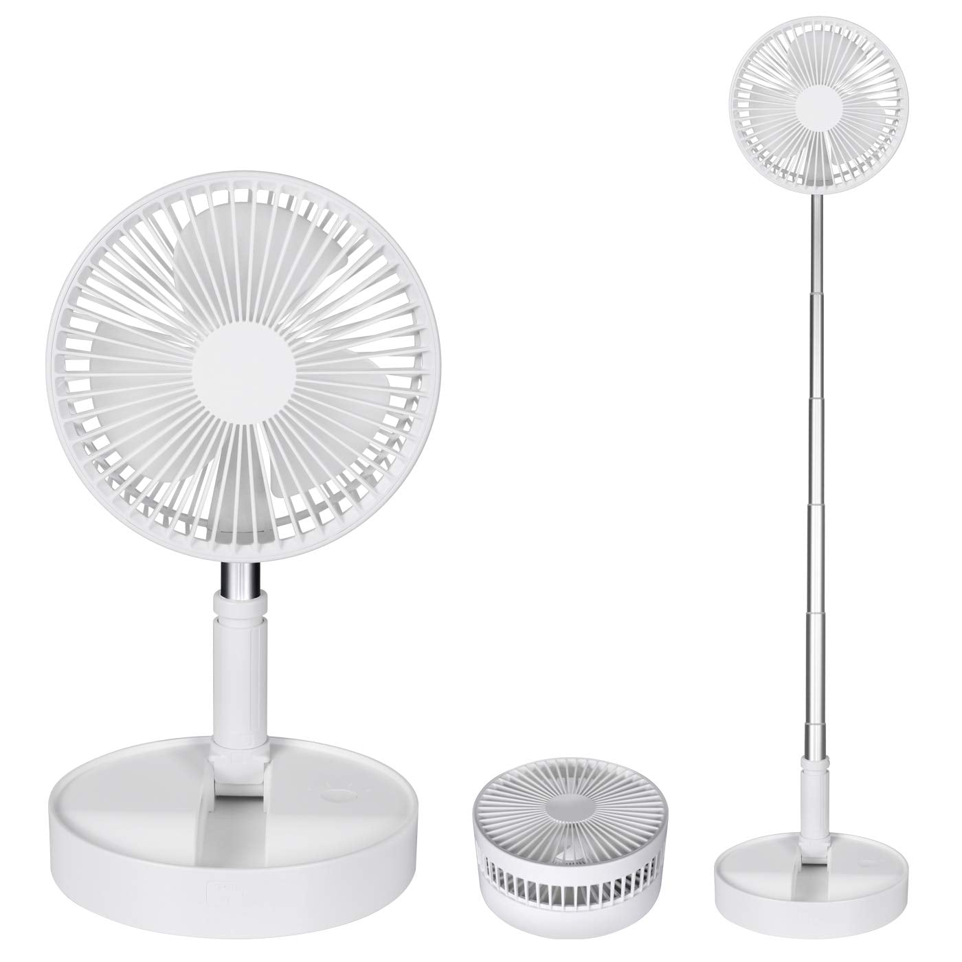 QUALORI Pedestal Fan Foldaway, Portable, Rechargeable, Desk or Floor suitable for Home Kitchen Camping (White) (No remote control)